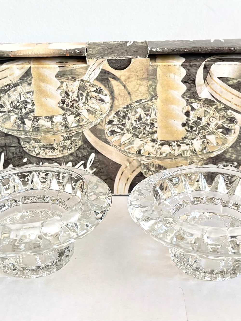 Vintage KIG Universal 3-in-1 Clear Glass Candle Holders -Set of 2